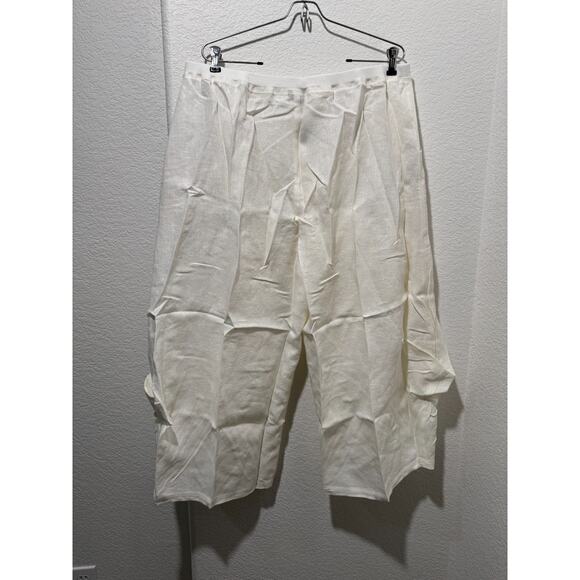 NWT VIVID 100% Linen White Wide Leg Cropped Pant Relaxed Lagenlook Beachy Sz 20 - Picture 2 of 11